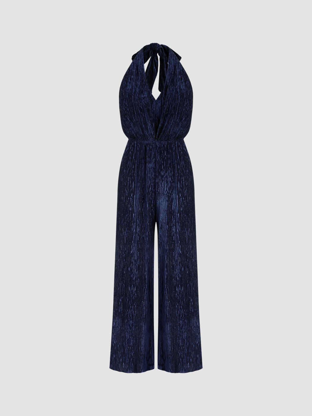 Velvet Metallic Halter Neck Backless Jumpsuit