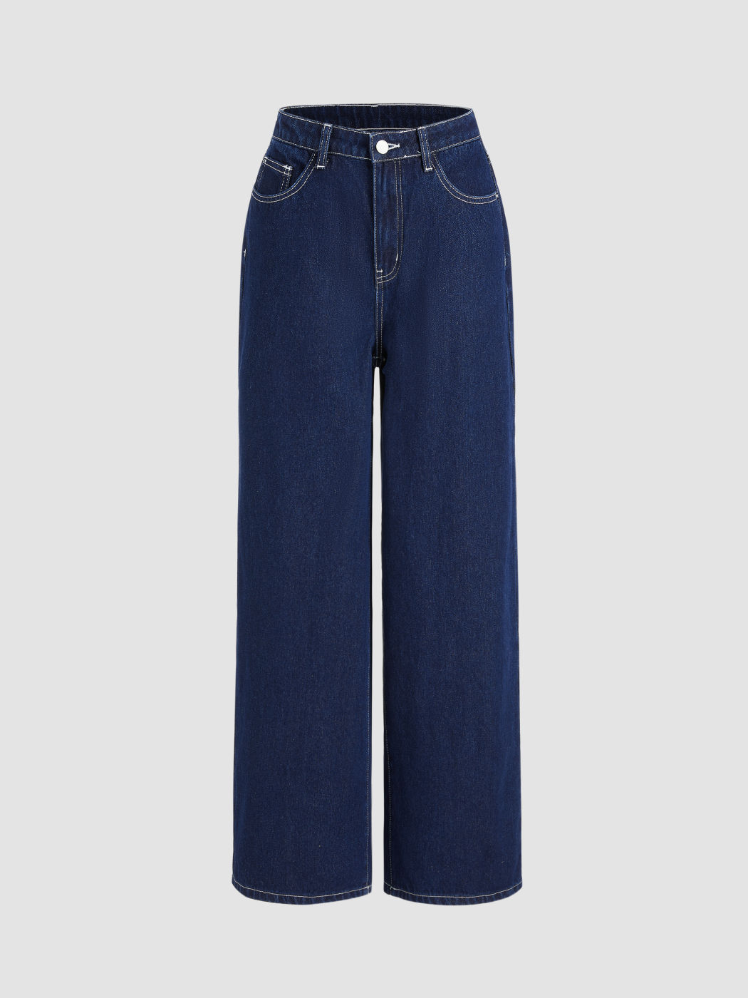  Denim Hohe Taille Tasche Knopf Gerade Bein Jeans