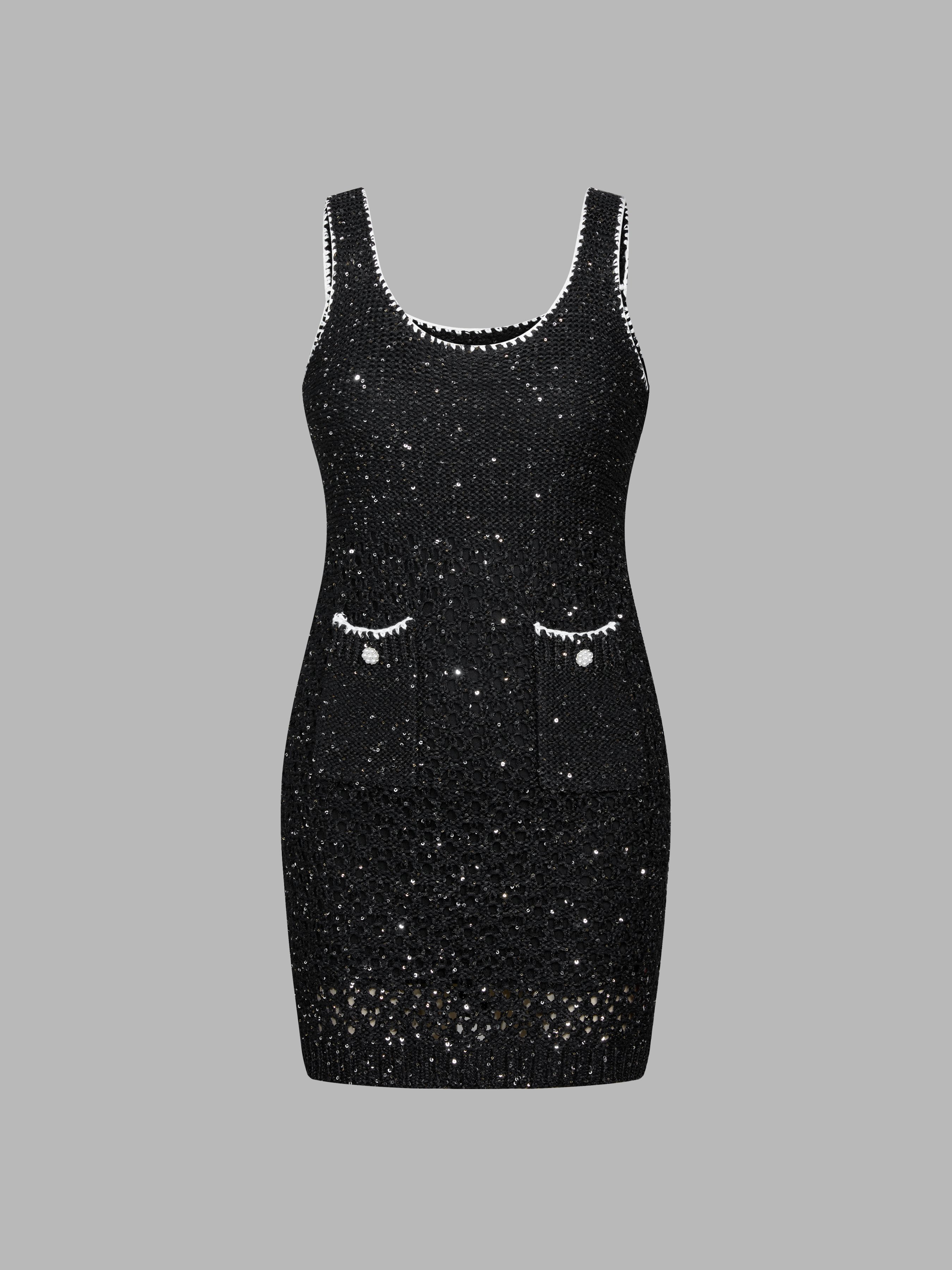 cider black sequin dress Sequins V-neck Midi Dress