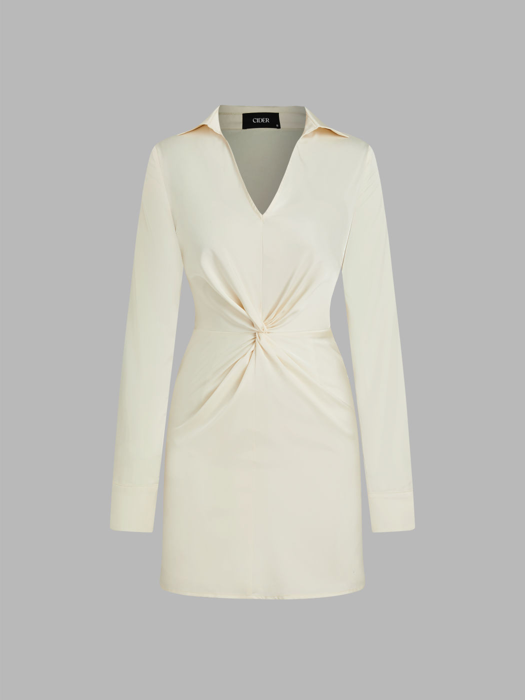  Kragen Solide Twist Langarm Minikleid