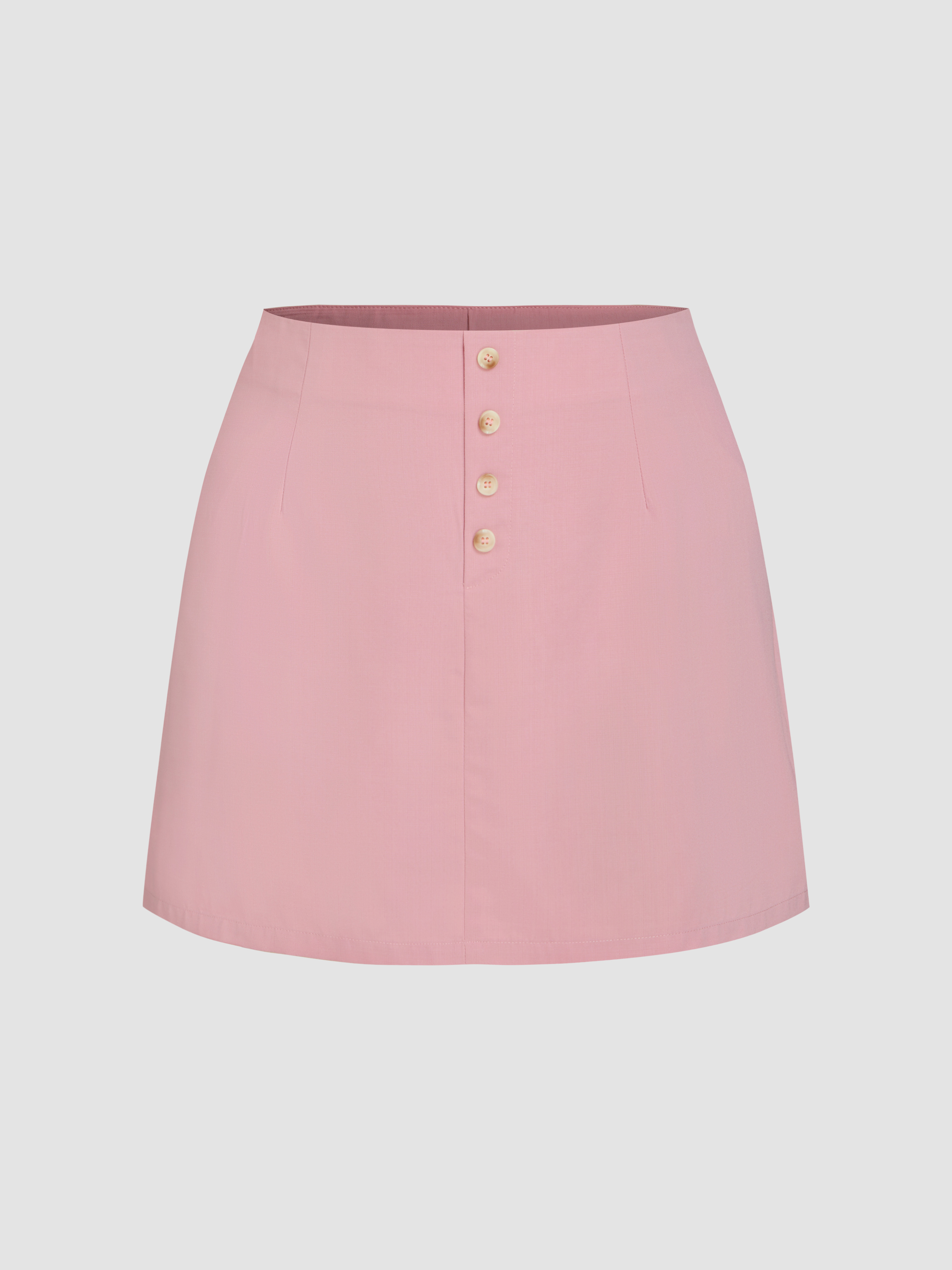Mid Waist Solid Button Mini Skirt Curve & Plus - Cider