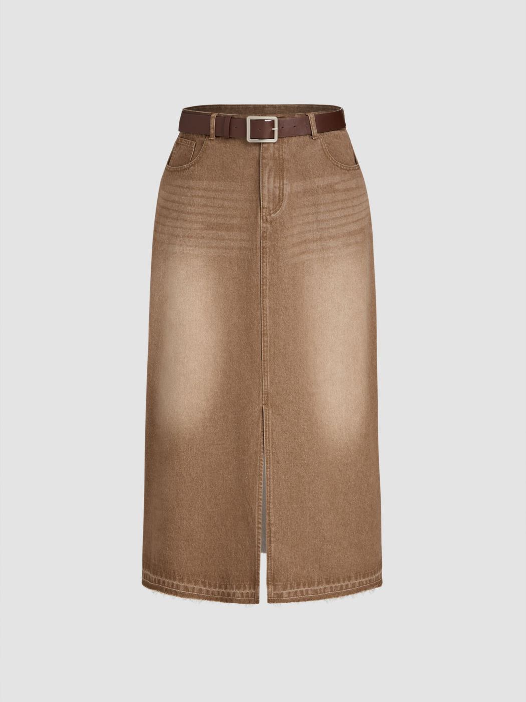 Geteilte Denim Maxirock mit Gürtel Kurve & Plus