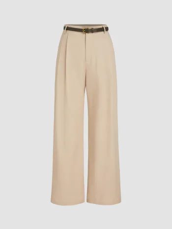 Gurtetes Leinen-Pantalon mit geraden Beinen