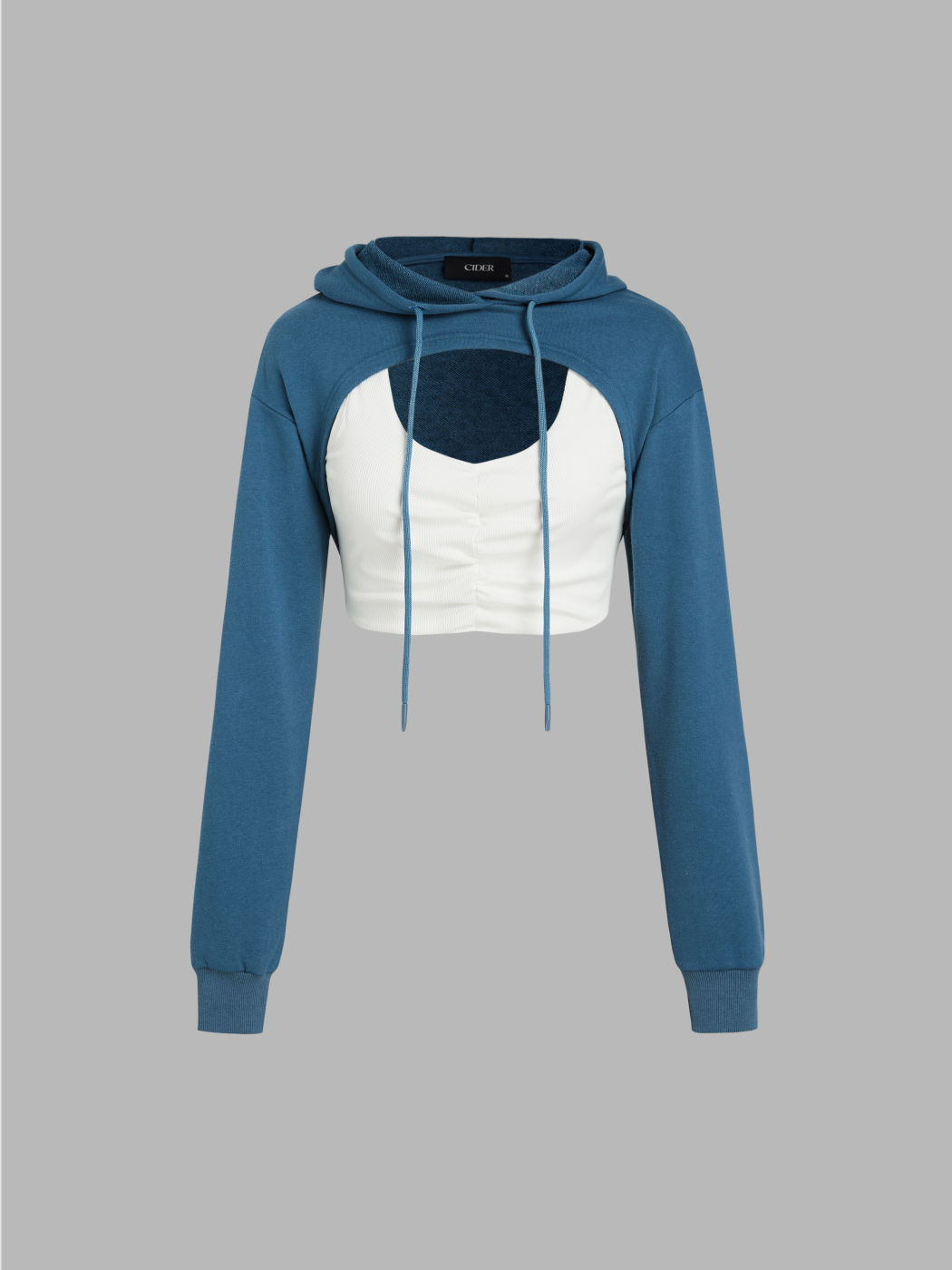 Long Sleeve Drawstring Hoodie Shrug & Solid Crop Tank Top
