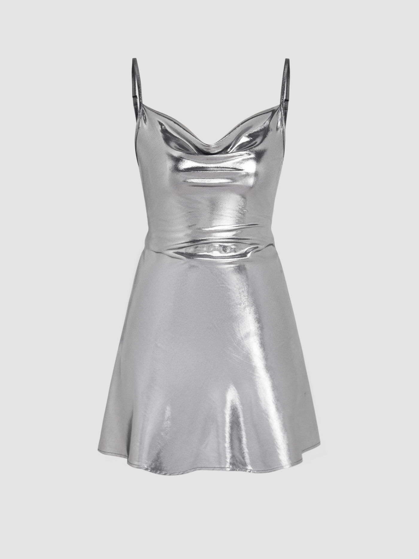 Metallic Cowl Neck Mini Dress
