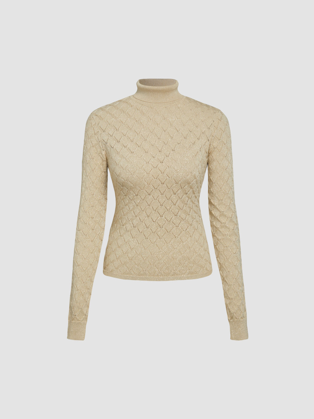 Wool-blend Metallic High Neck Geometric Metallic Knitted Top