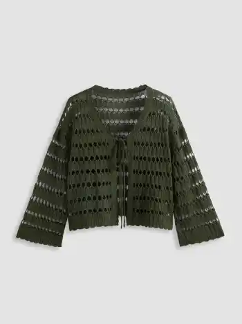 Jersey Knit Scoop Neckline Striped Hollow Out Cardigan Curve & Plus