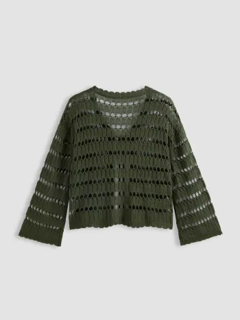 Jersey Knit Scoop Neckline Striped Hollow Out Cardigan Curve & Plus