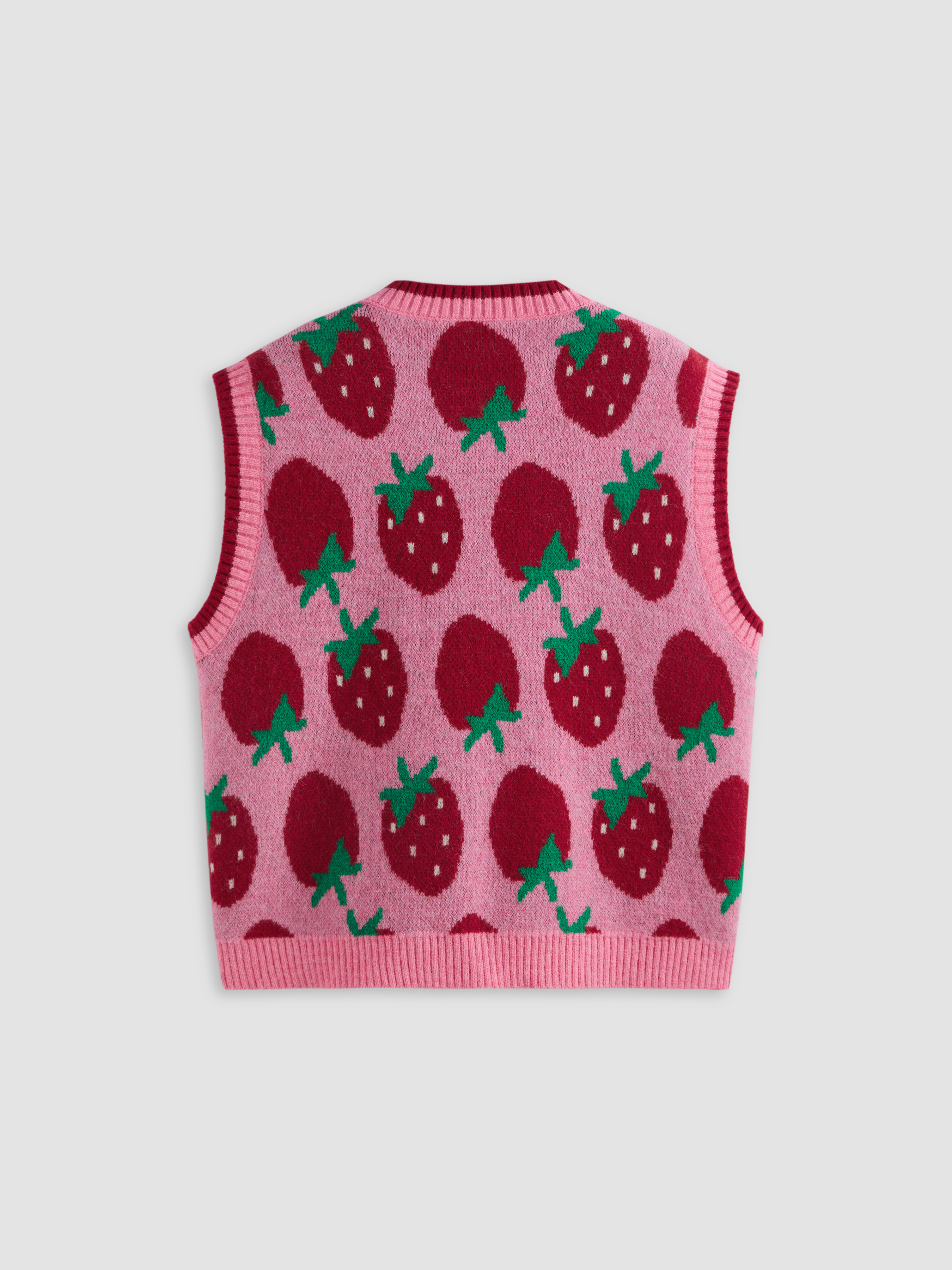 Floerns Women's Sleeveless Round Neck Cute Strawberry Sweater Vest