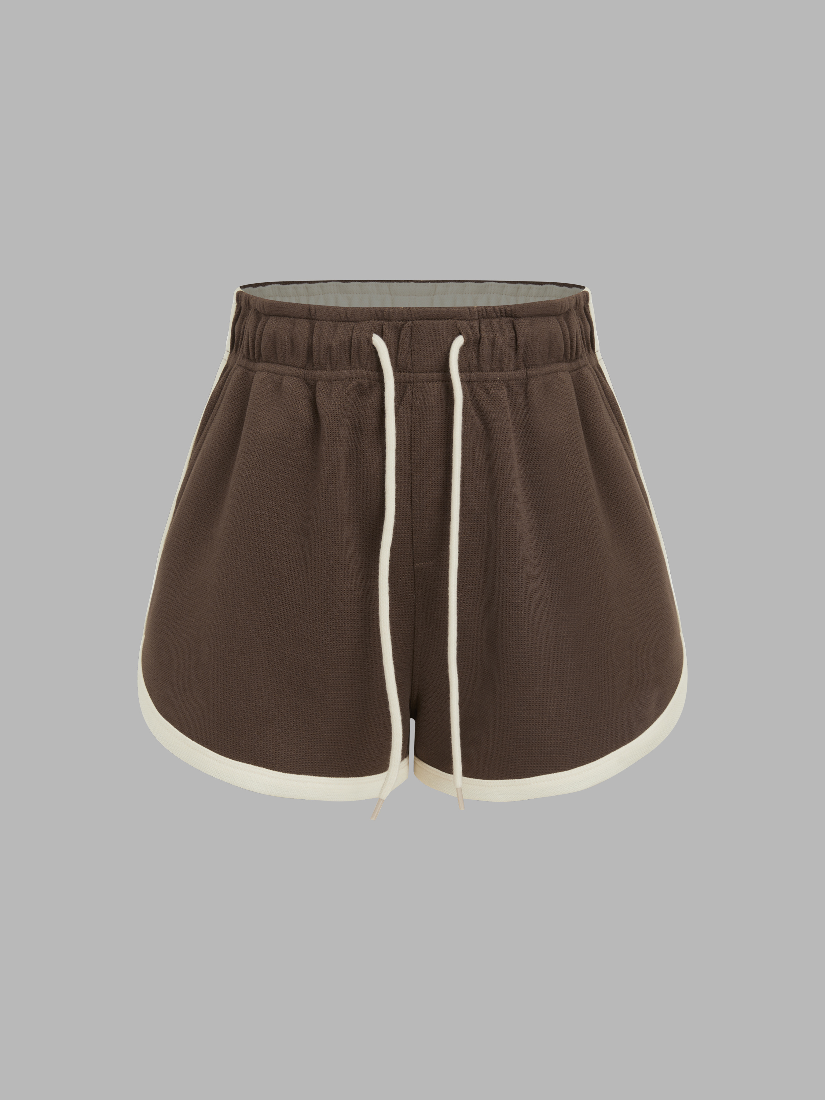 High Waist Solid Elastic Waist Shorts