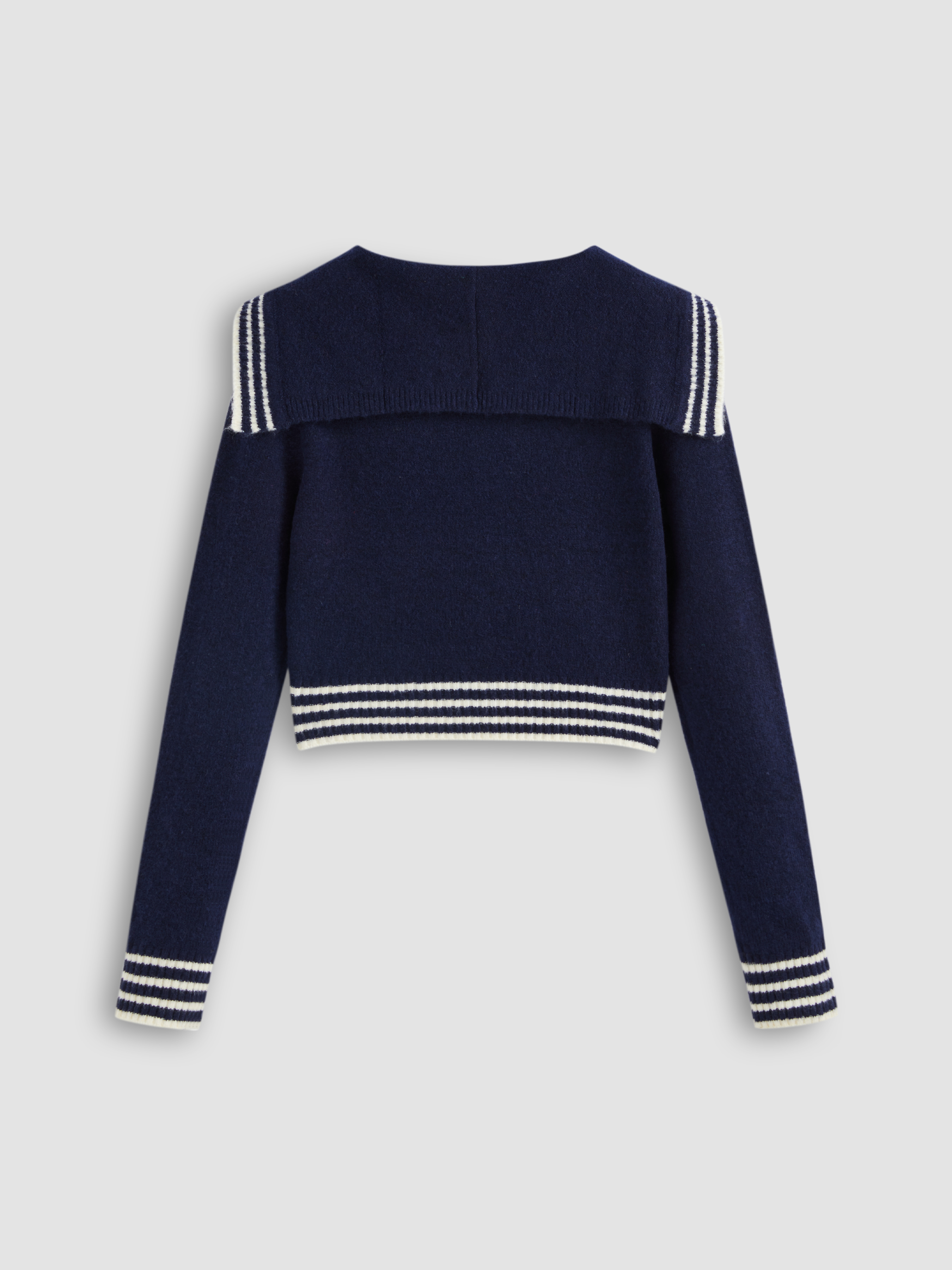Knit Fabric V-neck Knit Sailor Collar Wool-blend Long Sleeve
