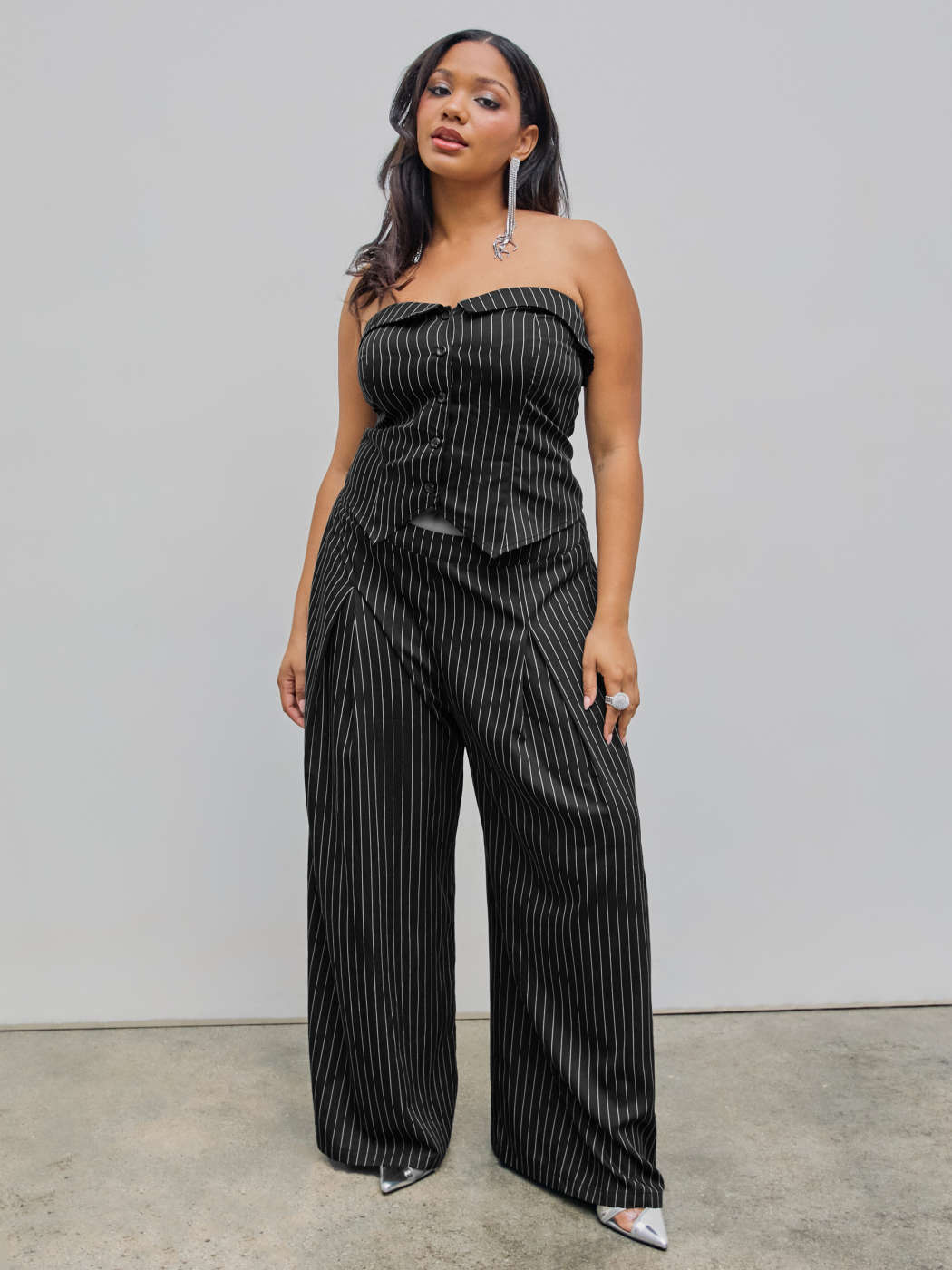 Crop Jumpsuit Pinstripe Jumpsuit Plus Size 24/7 Bare Cropped Tie