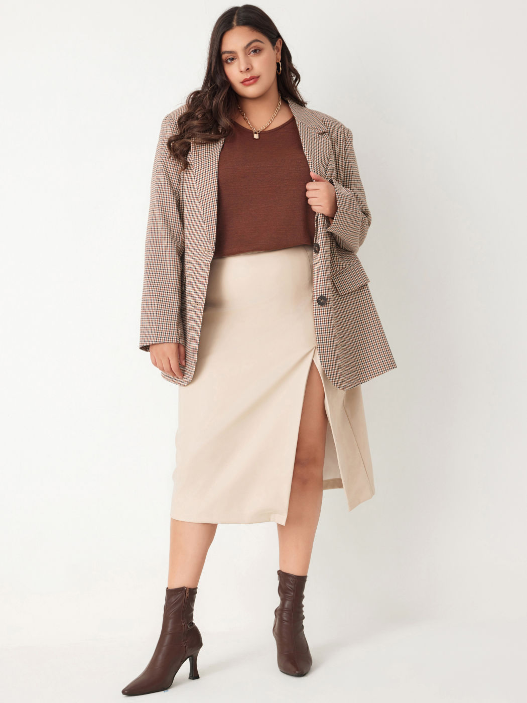 Round Neck Solid Bodysuit Curve & Plus