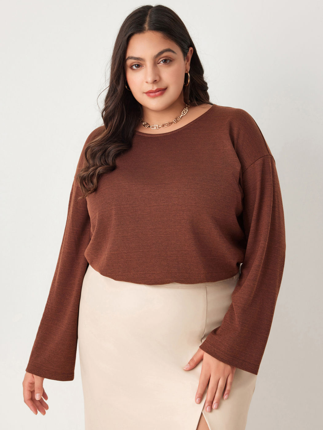 Round Neck Solid Bodysuit Curve & Plus