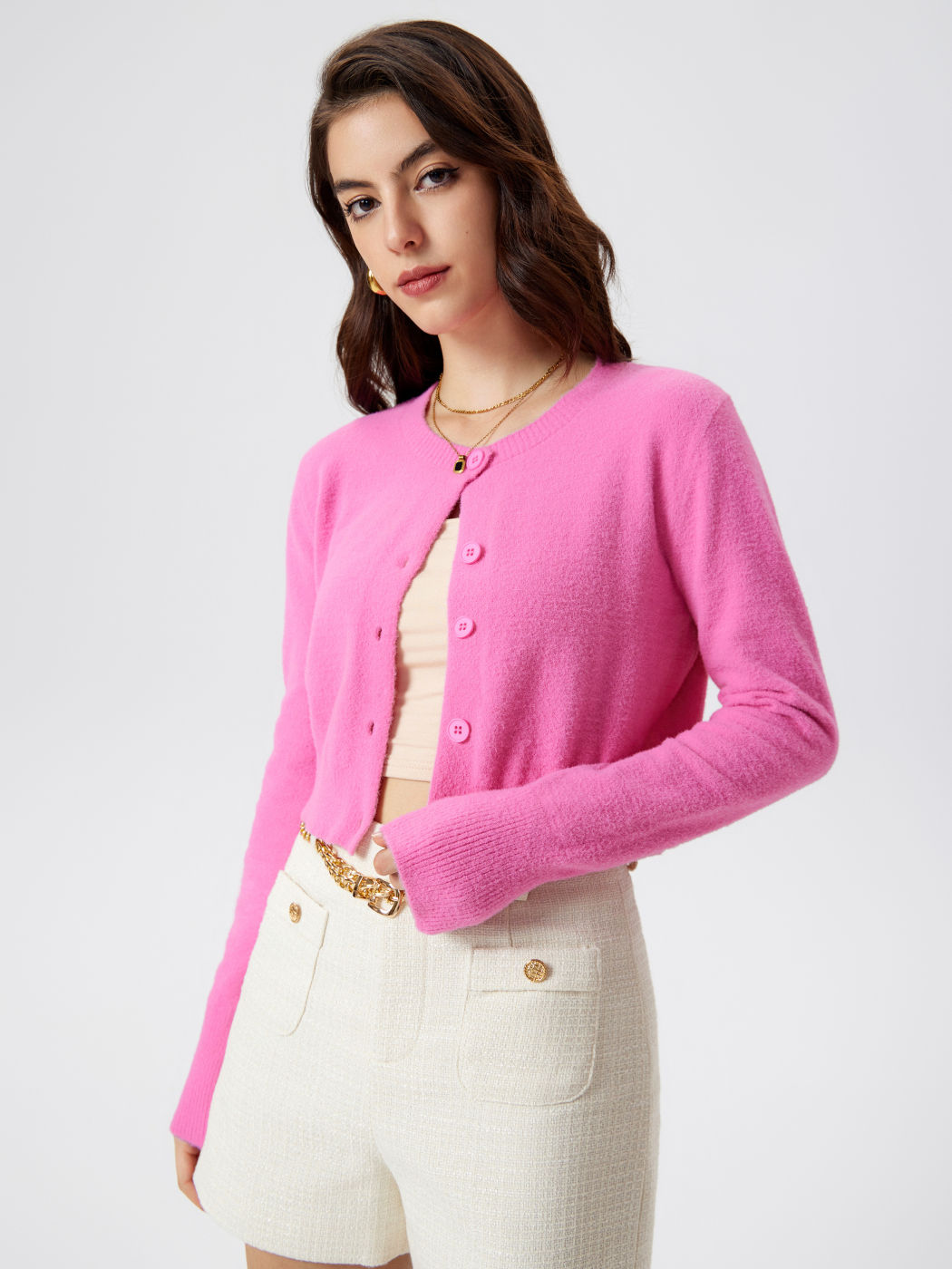 Round Neckline Button Cardigan