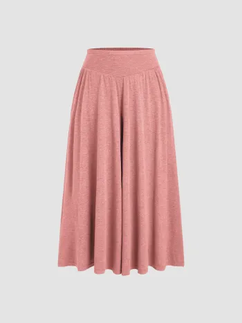 Einfarbene Jersey-Hosen mit Mittelbund, Rüschen und Taschen, Breitbein Kurve & Plus