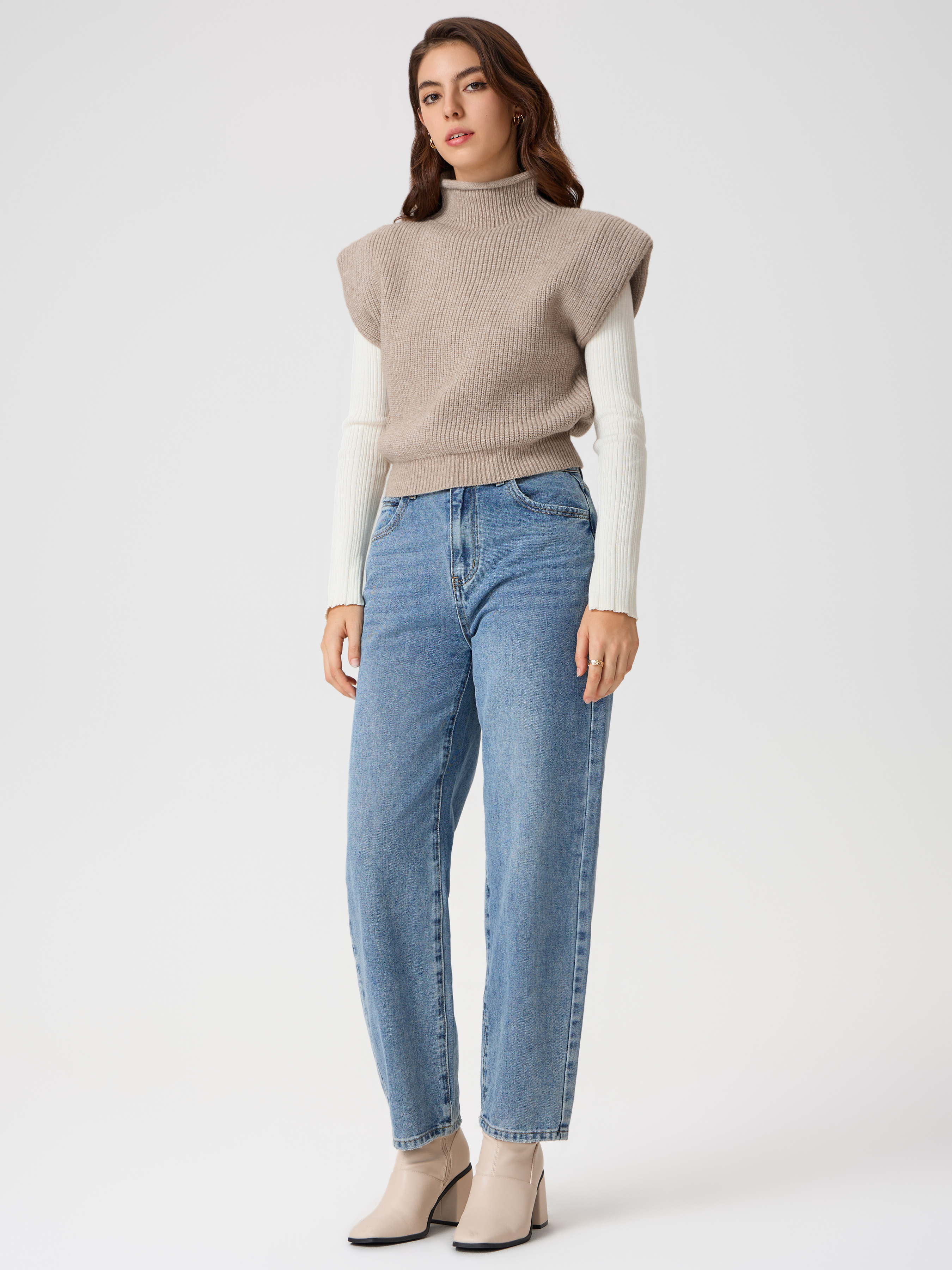 High Neck Solid Knitted Vest