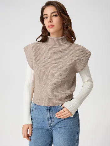 High Neck Solid Knitted Vest