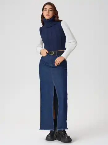 High Neck Solid Cable Knit Crop Vest