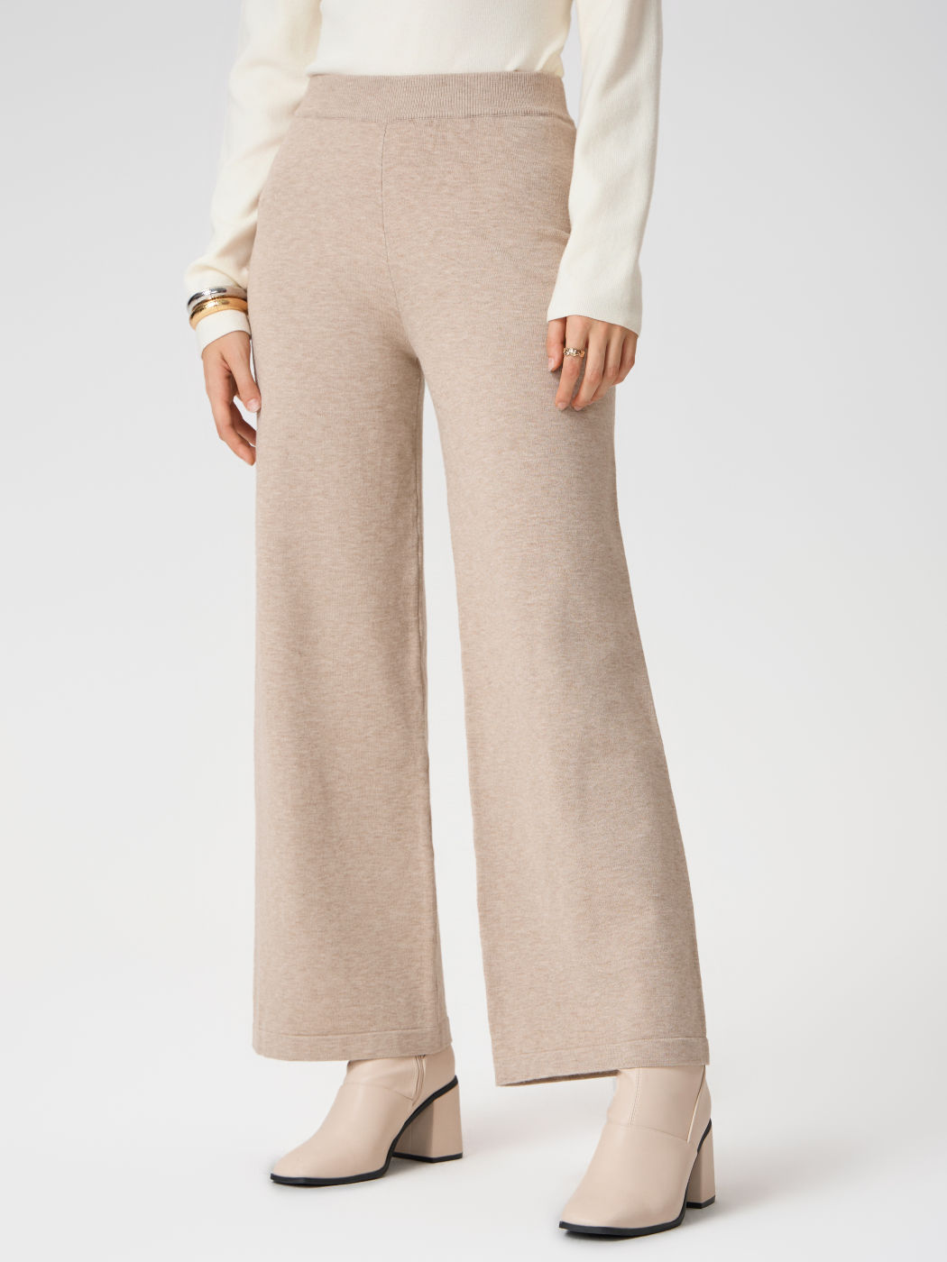  Mittlere Taille Elastischer Bund Gestrickte Weite Bein Hosen