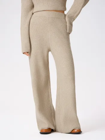 Wollmischung Strick Mid Waist Weite Hosen