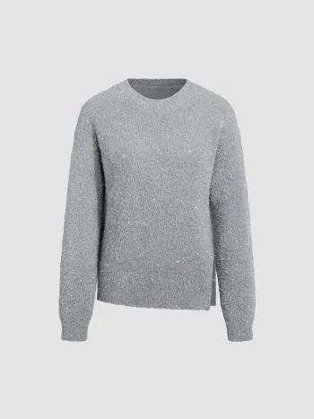  Rundhals Fuzzy Reißverschluss Strickjacke
