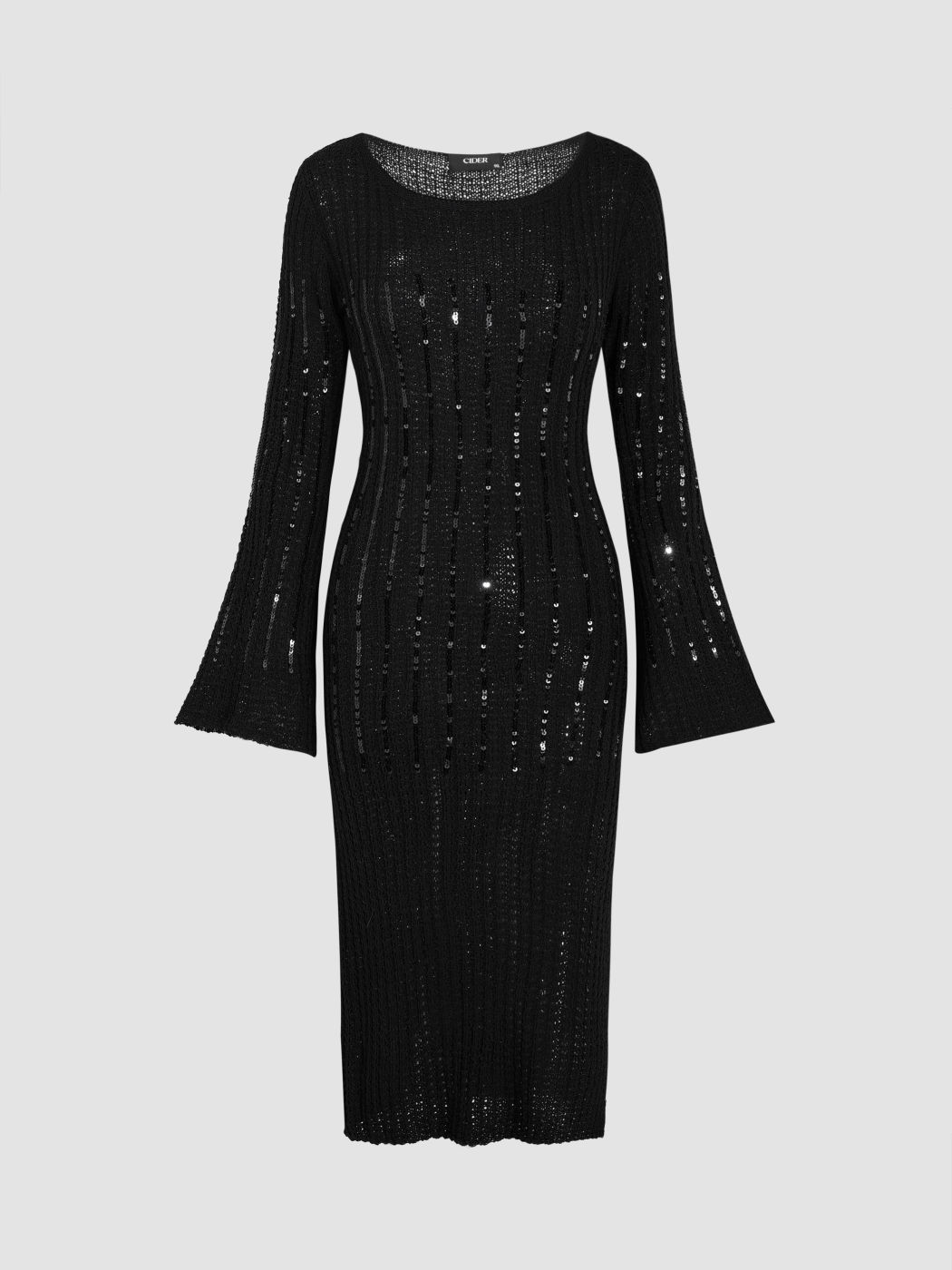  U-Ausschnitt Pailletten Split Strick Midikleid