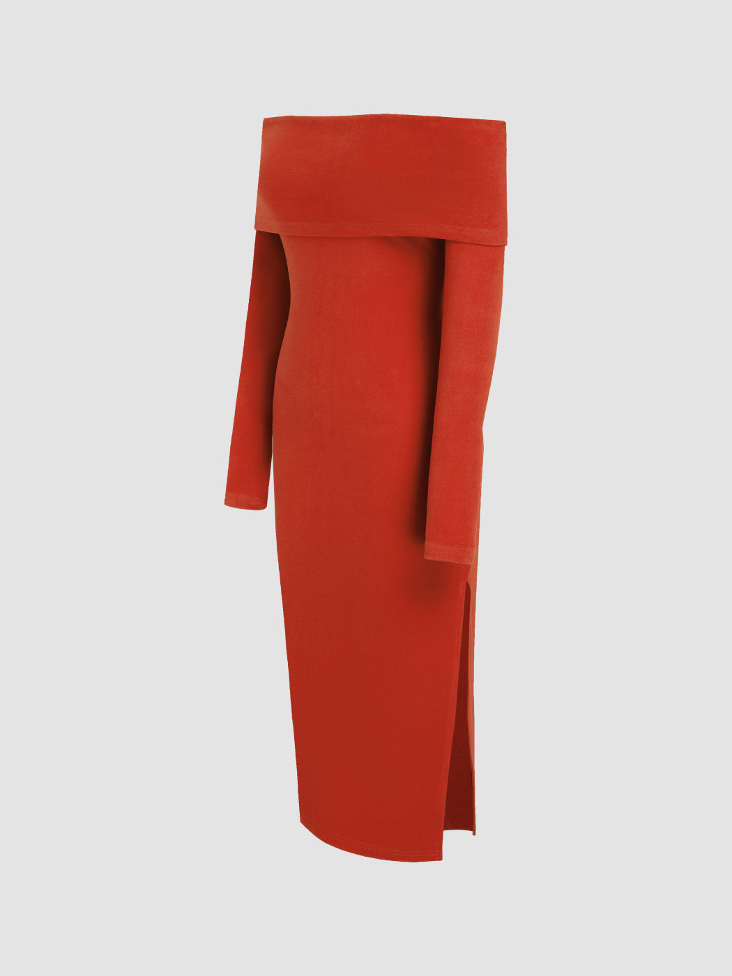 Jersey Off-shoulder Solid Split Midi Dress