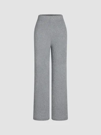  Flauschige Mittlere Taille Solid Gerade Bein Strickhosen