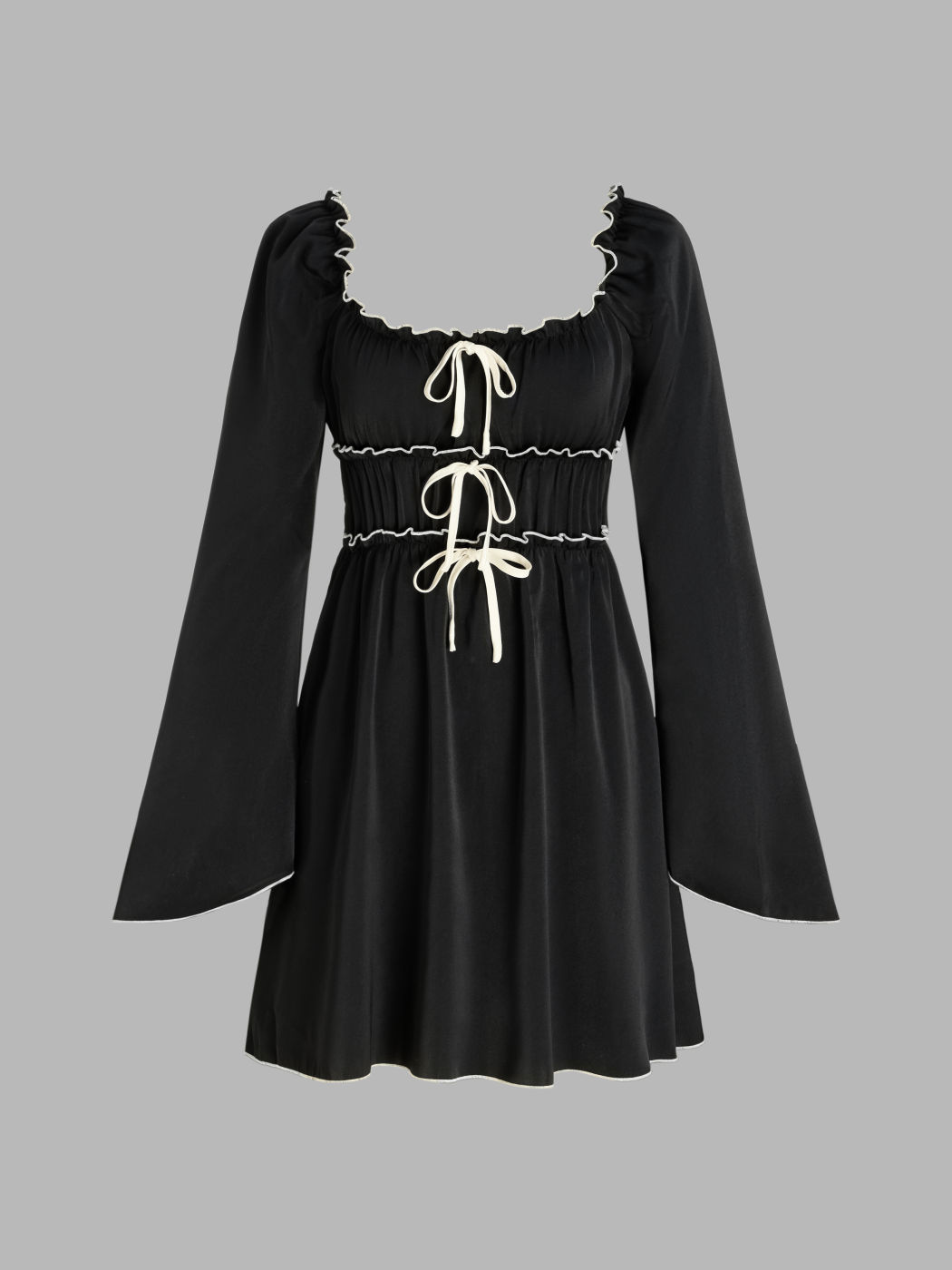 Square Neck Bowknot Shirred Mini Dress