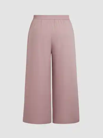 Einfarbige Hochbund-Pleat-Taschen-Breitbein-Hosen Kurve & Plus
