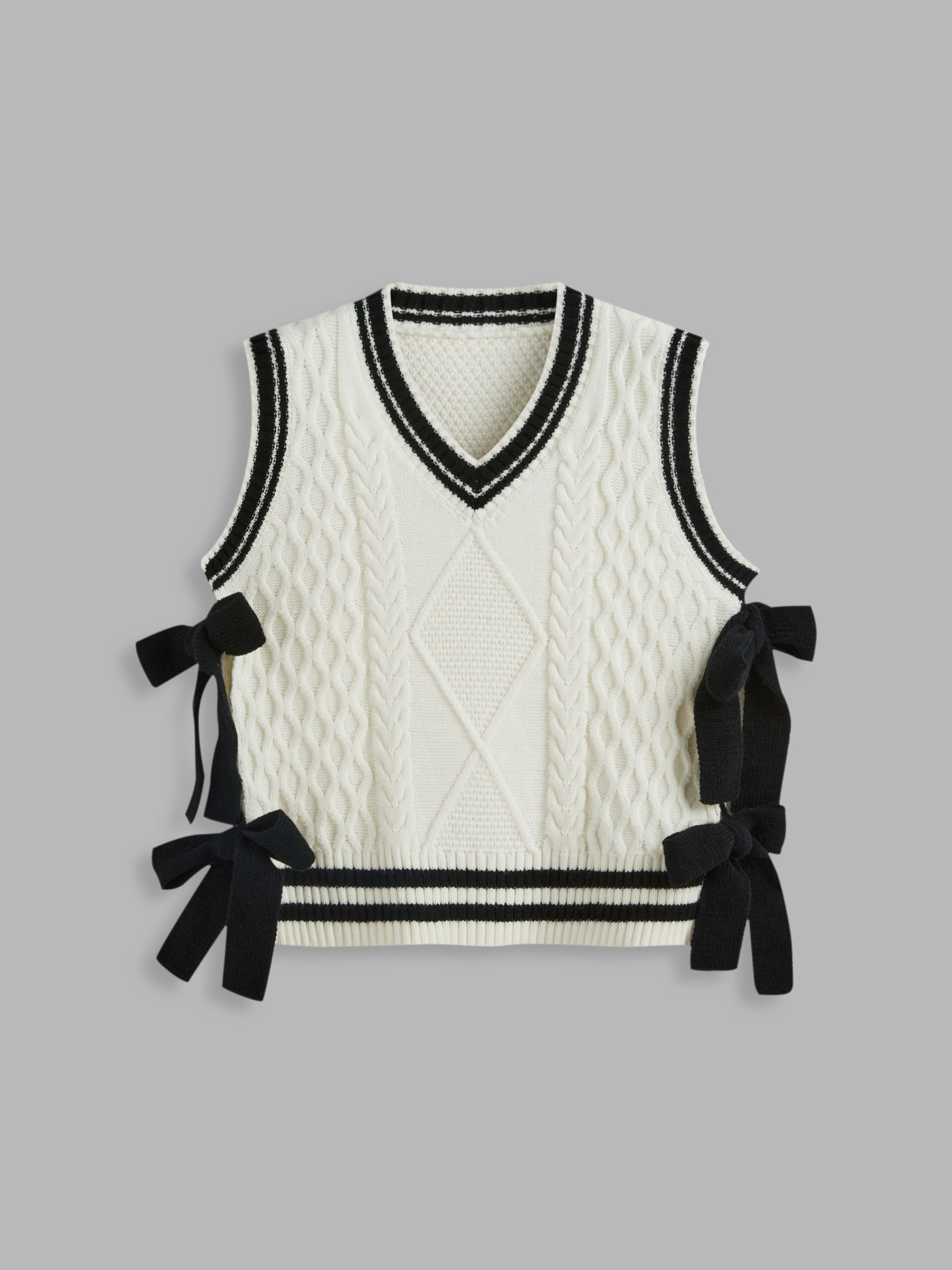 Gilet lavorato a maglia con scollo a V e fiocco solido