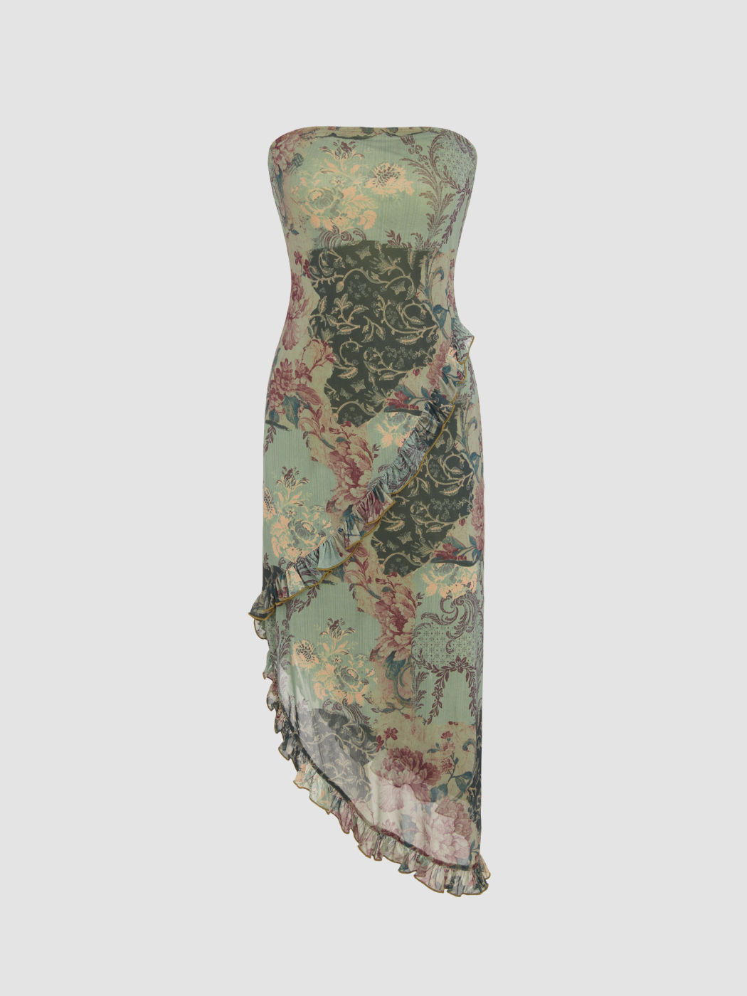  Vestido Midi Tubo Floral con Volantes