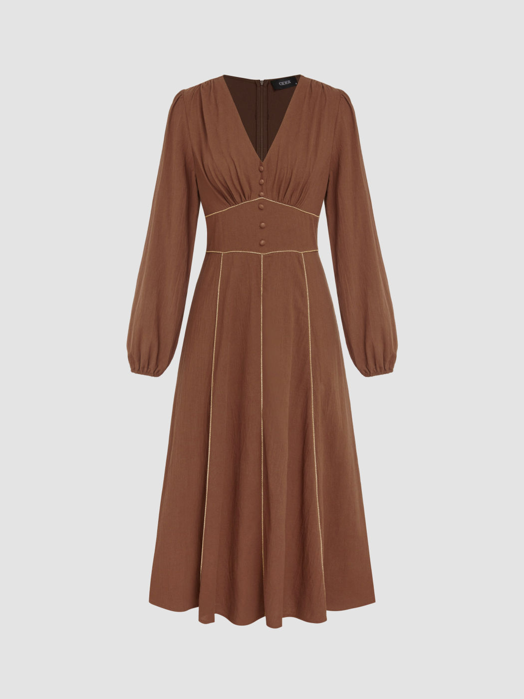V-neck Solid Button Maxi Dress
