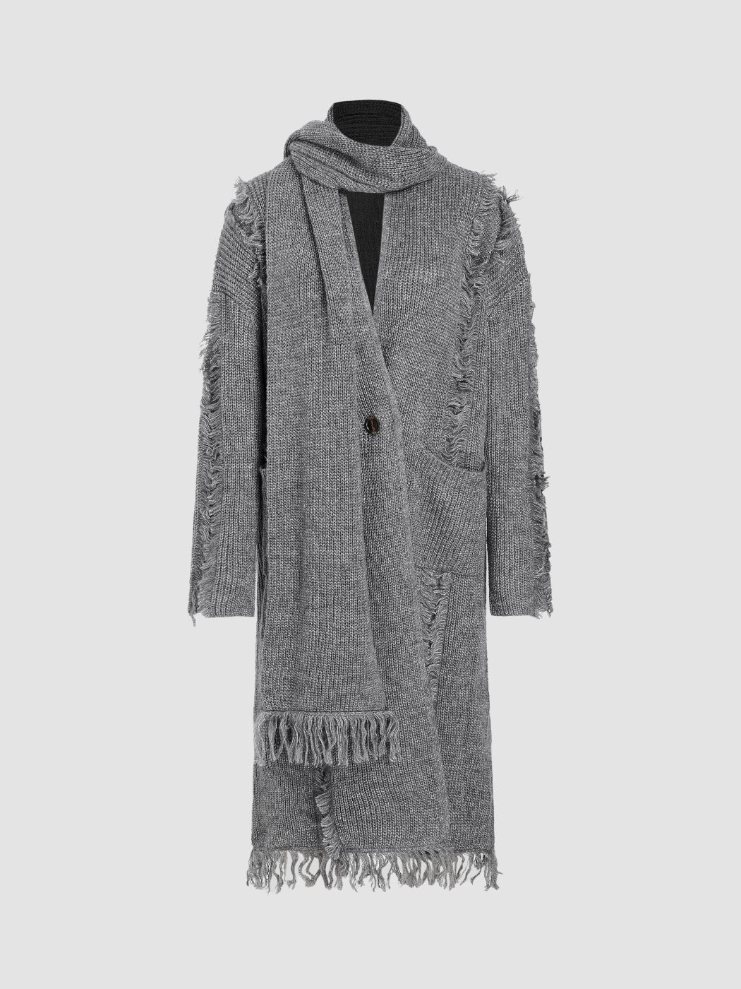  Gestrickter Zerrissener Taschen-Strickjacke mit Schal