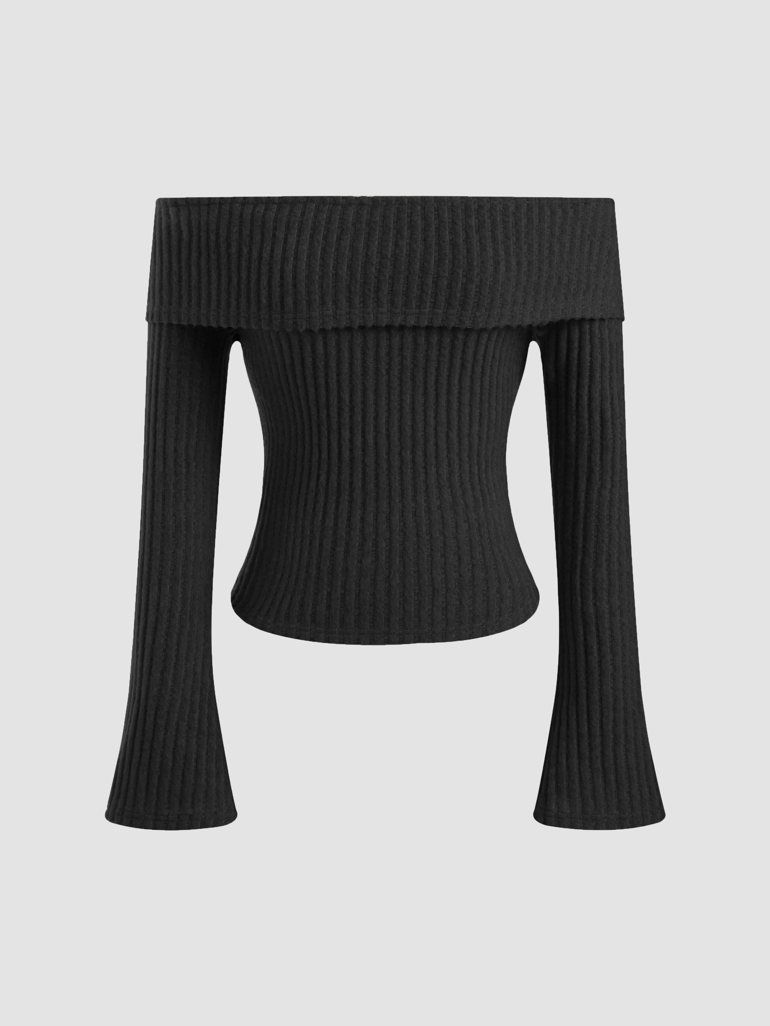 【Raucohouse】Slender wool off-shoulder long sleeve Sosana - Long Sleeve Off-Shoulder Ribbed-Knit Sweater | YesStyle