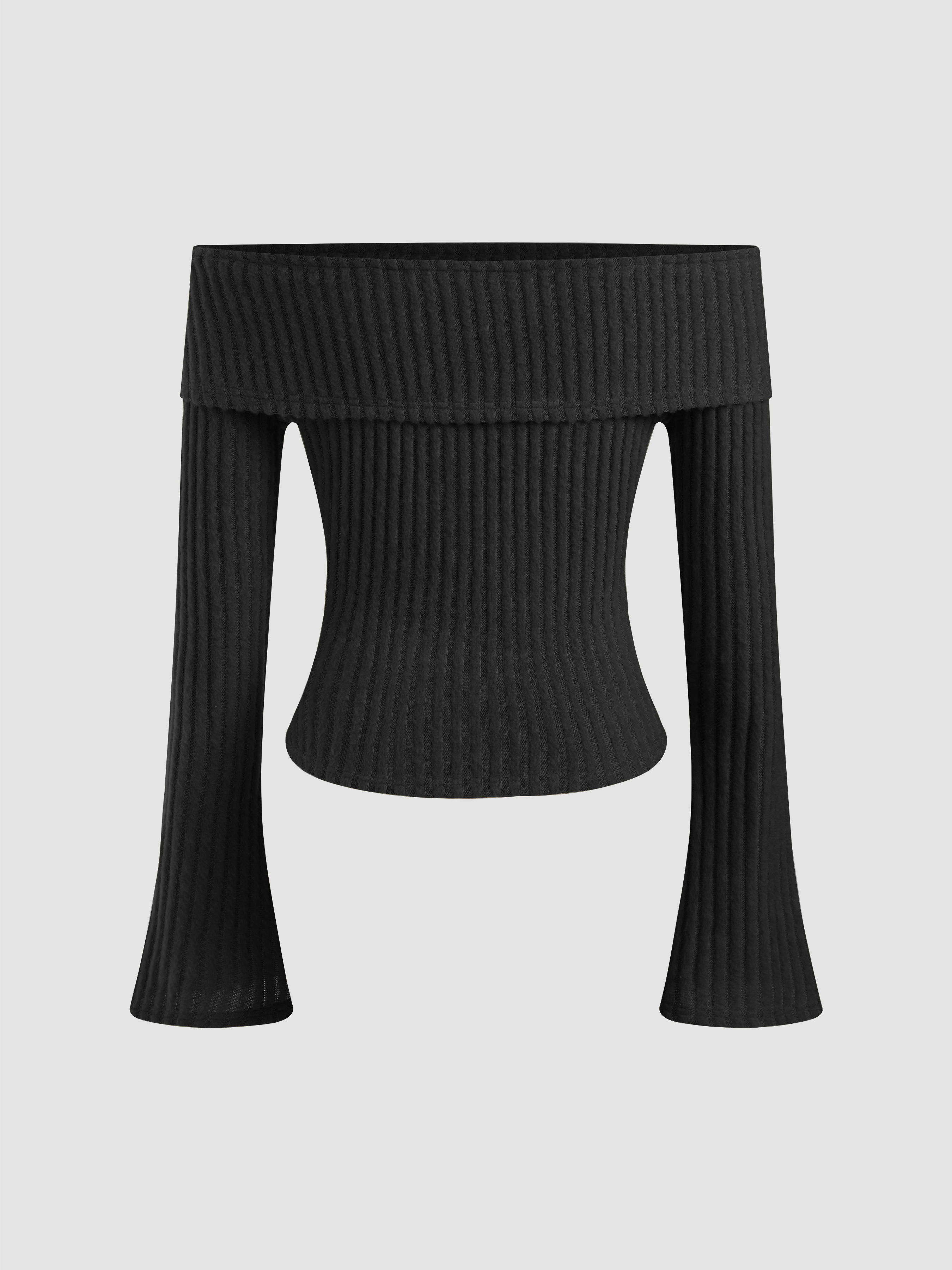 City Chic Knit Fabric Off-shoulder Solid Long Sleeve Top For
