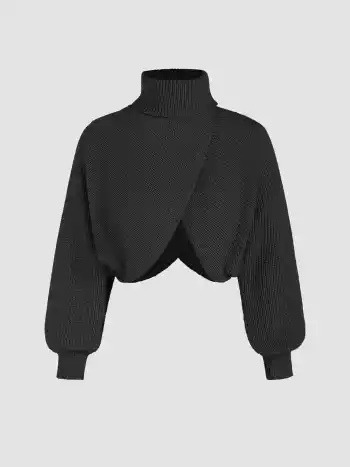 Hoher Kragen Solid Langärmlige Strickoberteile
