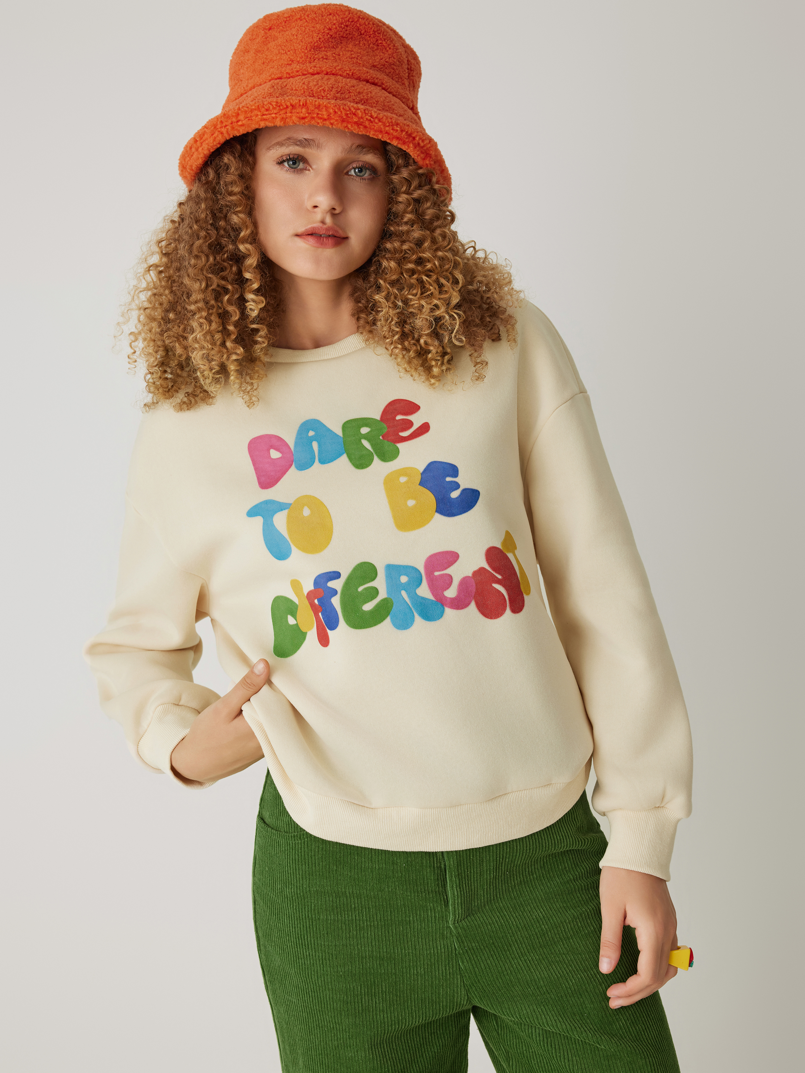 Collar Letter Patched Sweatshirt - Cider