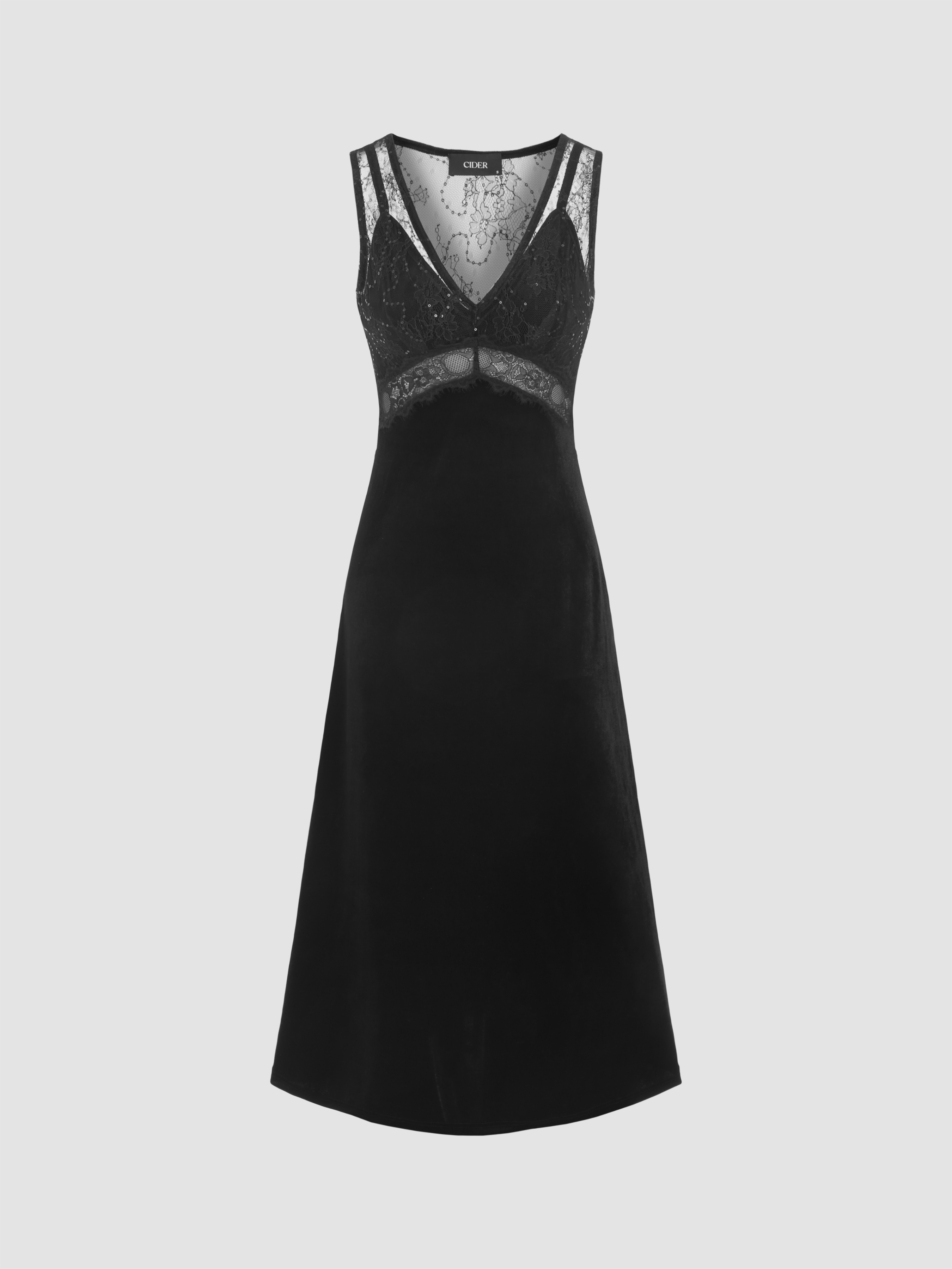 Cider◆ベルベット Vネック バックレス ミディドレス【送料込】 Velvet V-neck Lace Maxi Dress For Coffee Shop Daily Casual