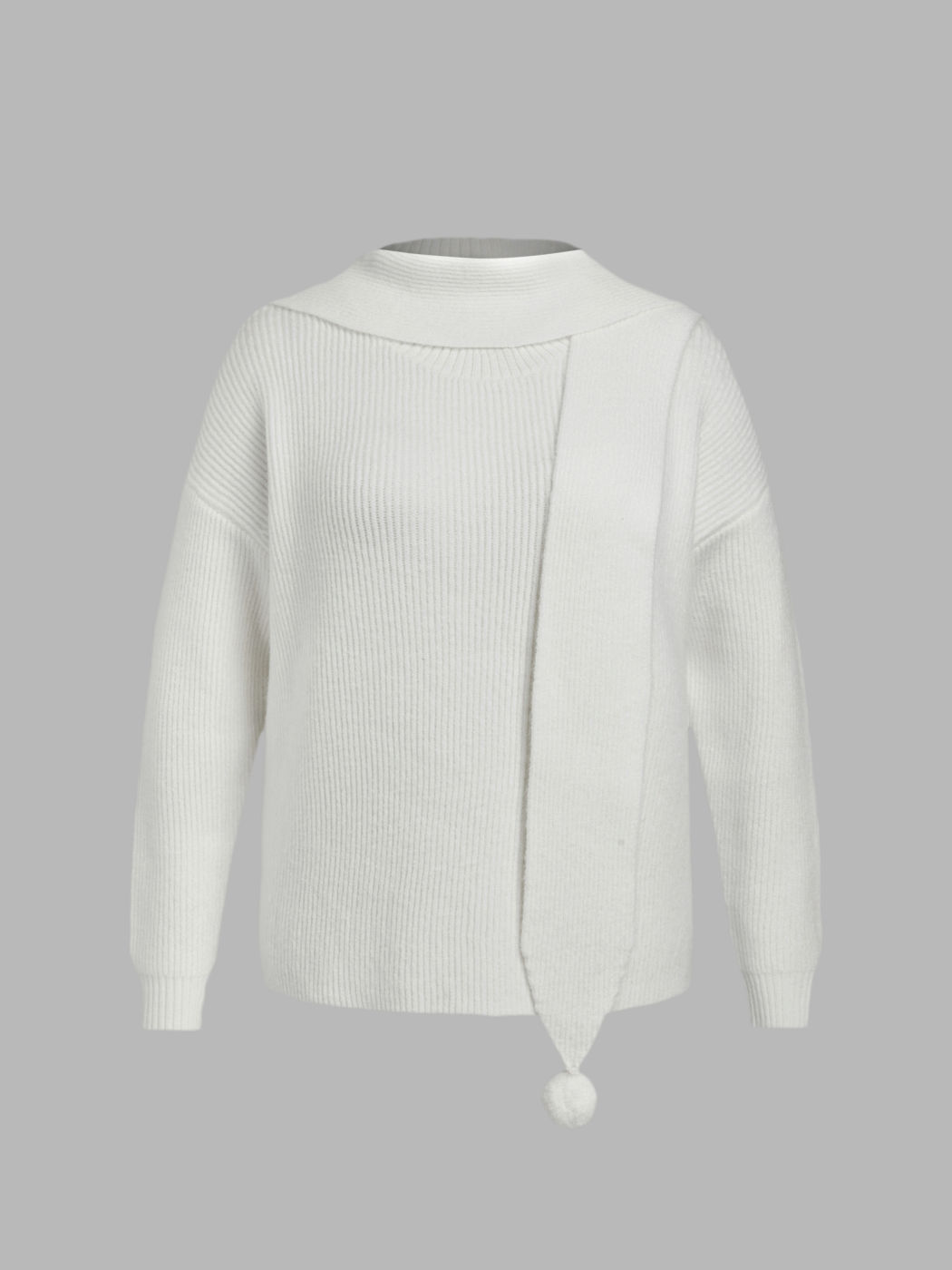 Knitted Round Neck Long Sleeve Hooded Sweater With Fluffy Balls Curve & Plus