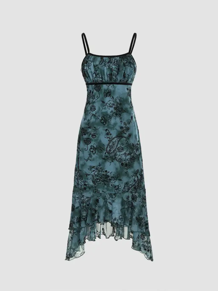 Mesh Square Neck Floral Maxi Dress For Daily Casual Music Festival/Live House Mesh Square Neck Floral Maxi Dress For Daily Casual Music Festival/Live House