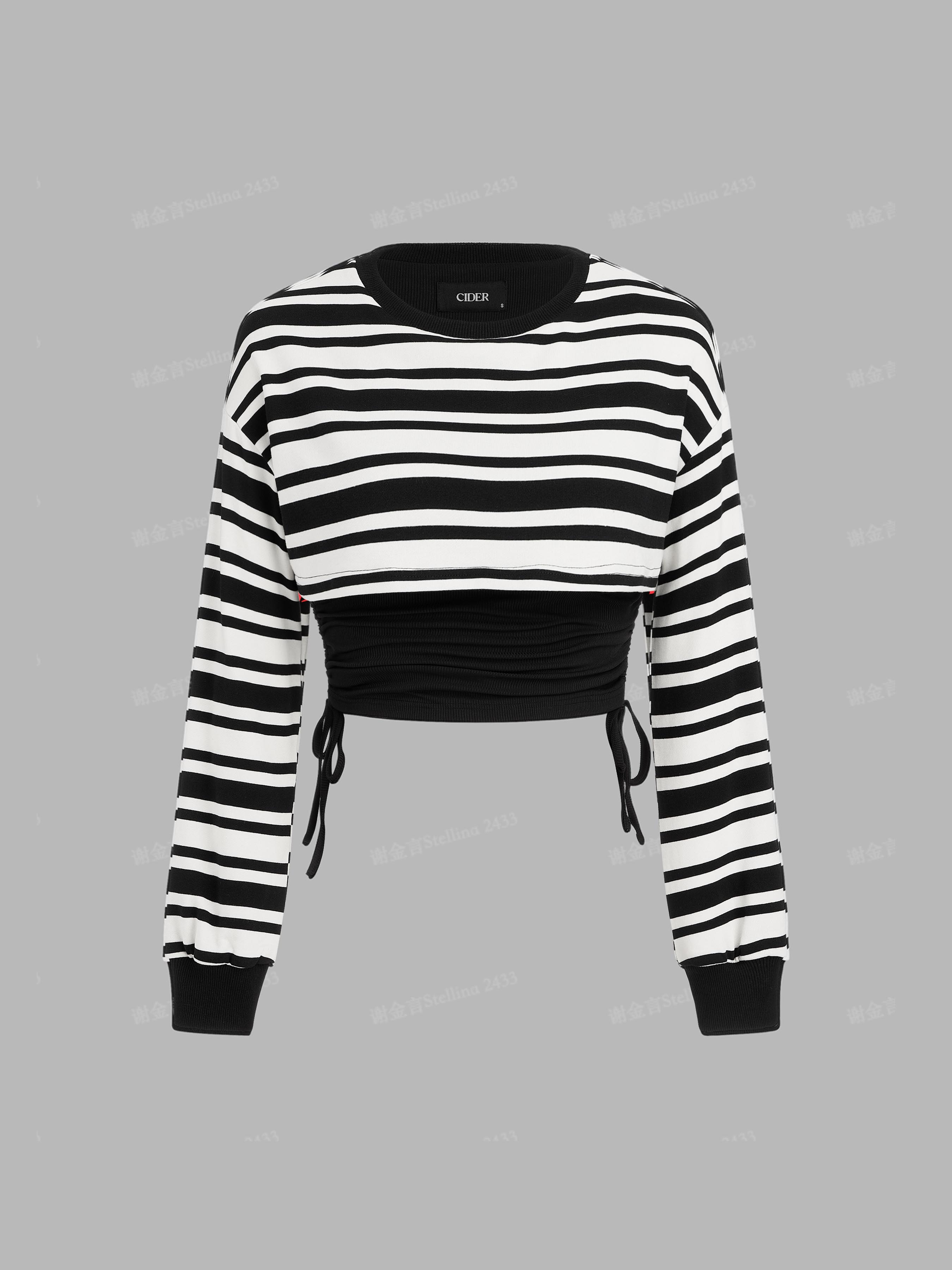 Round Neckline Striped Drawstring Sweatshirt For Daily Casual Outdoor