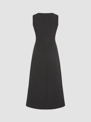 V-neck Solid Split Midi Dress