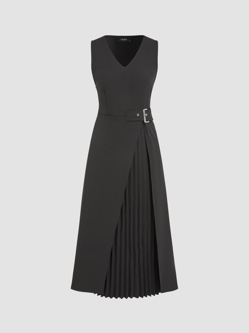 V-neck Solid Split Midi Dress