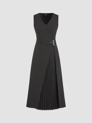  V-Ausschnitt Solids Split Midikleid