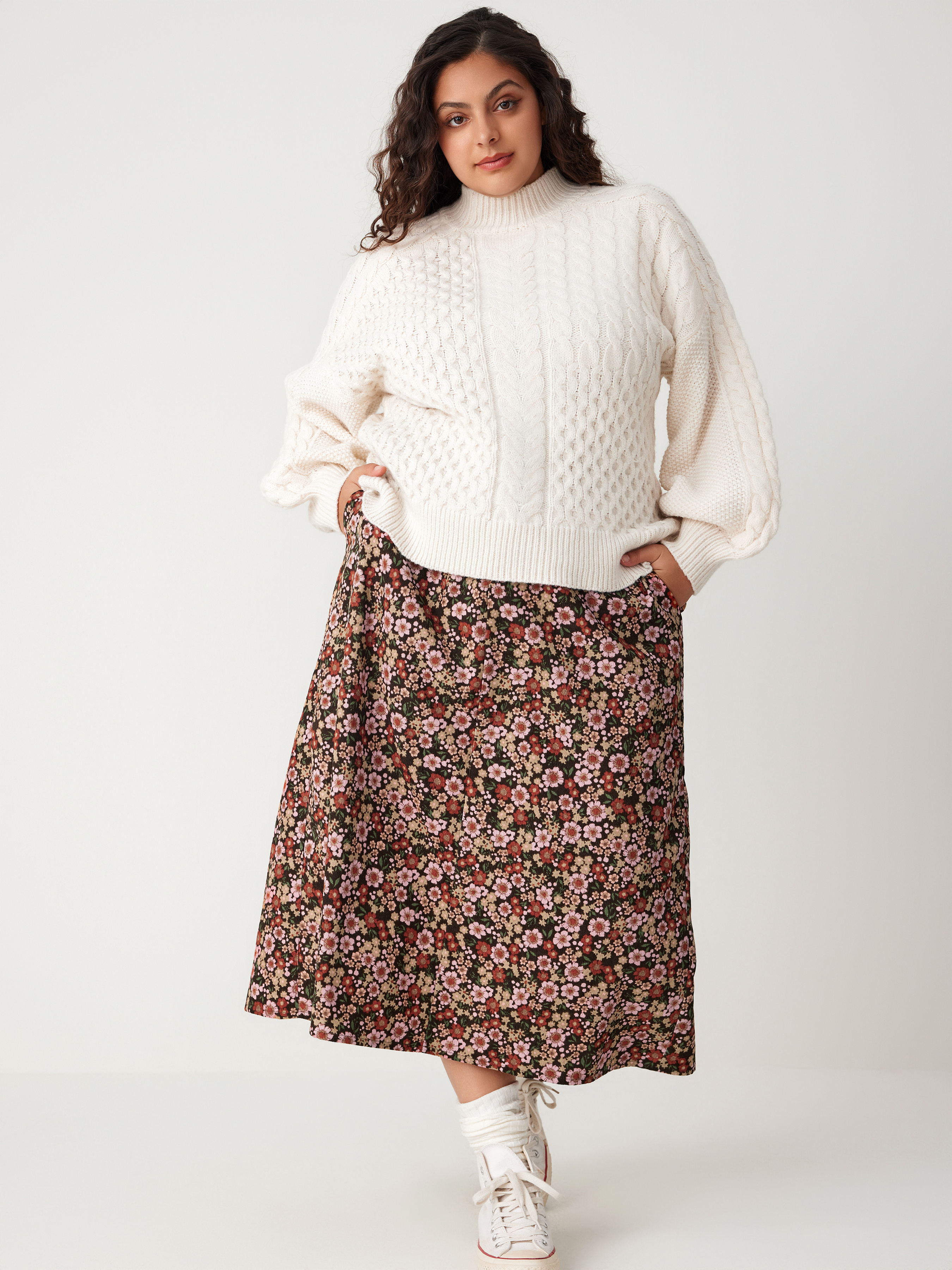 Plus size cord outlet midi skirt