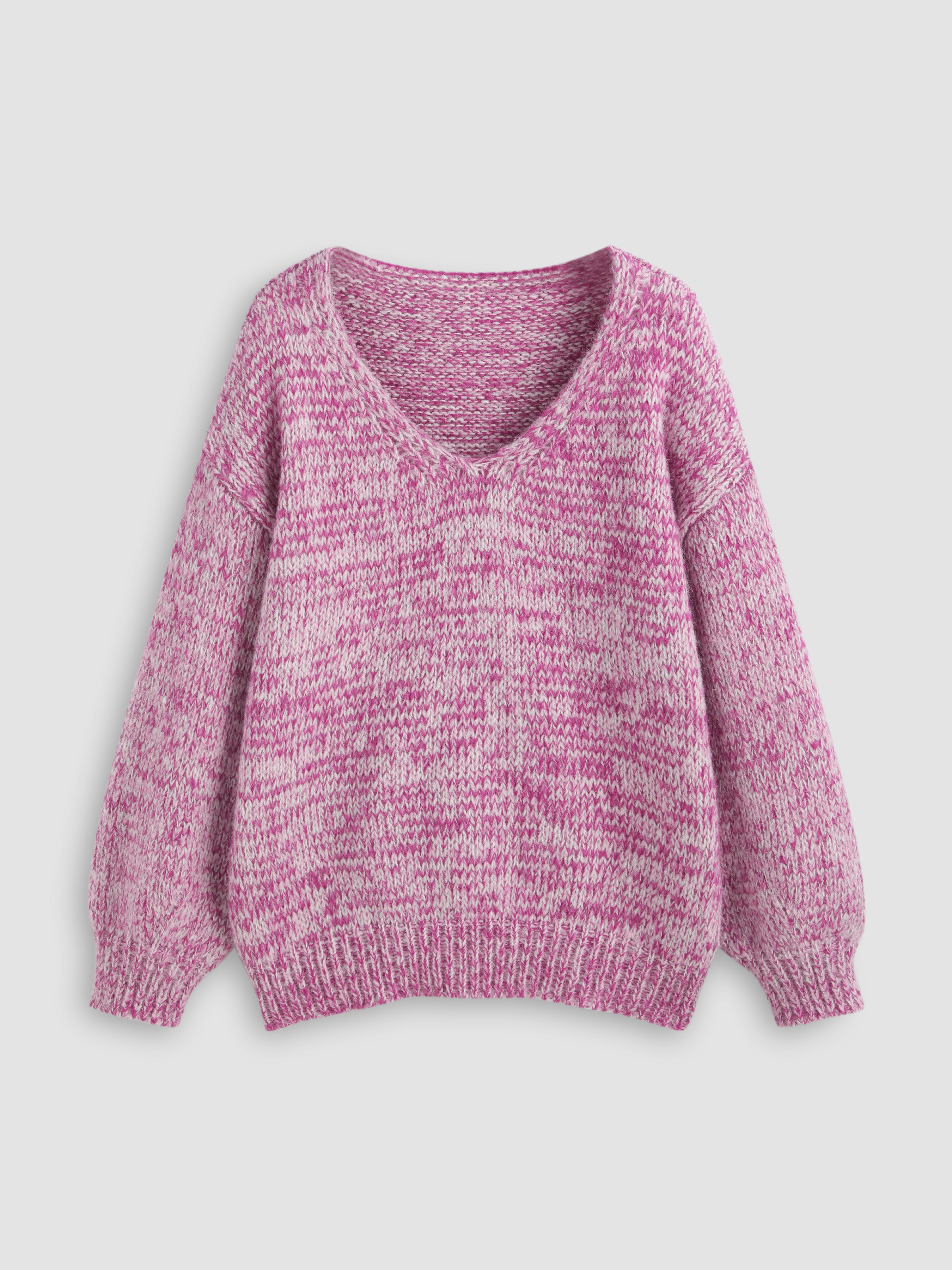 Knit Fabric V-neck Knitted Long Sleeve Top For School Daily