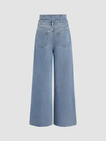 Hohe Taille Solid Knopfweite Jeans