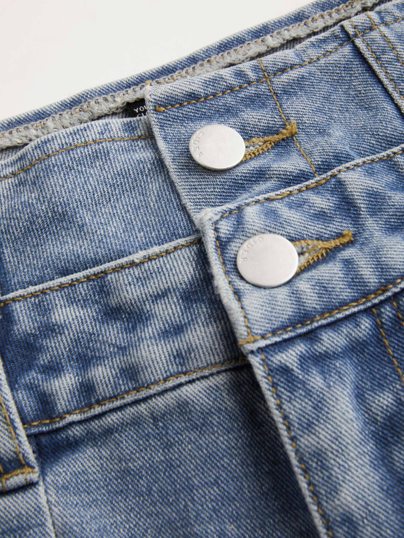 Double Waist Solid Button Wide Leg Jeans
